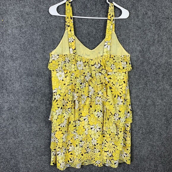 Michael Kors Strap Layered Ruffle Sundress Women M Yellow Floral Chiffon Lined - Picture 7 of 10